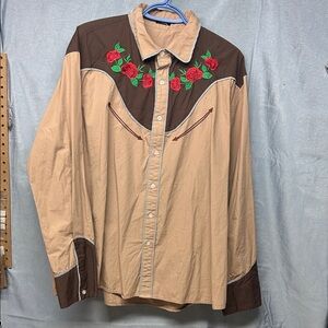 COOFANDY Men's Western grinning Pockets Floral Embroidered Roses Shirt XL